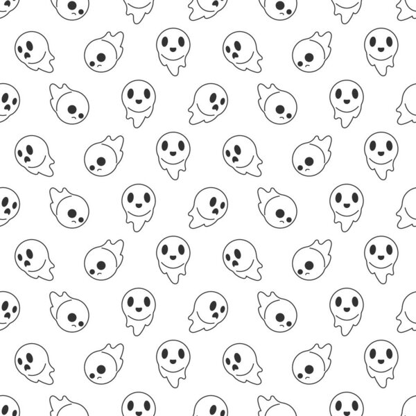 Симпатичный узор на Хэллоуин, Симпатичные привидения на белом фоне, Симпатичные привидения.