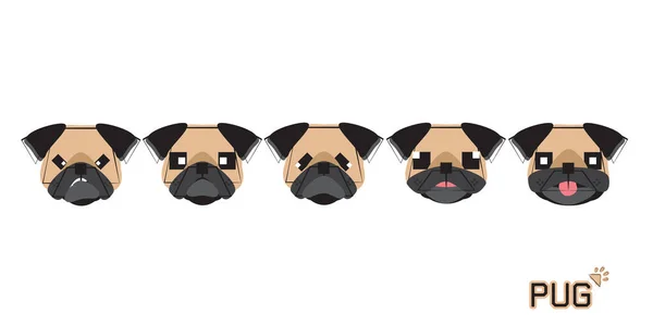 Conjunto Lindo Perro Dibujos Animados Con Pug Vector Perro Conjunto — Archivo Imágenes Vectoriales