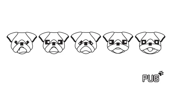 Комплект Милой Мультяшной Собаки Мопсом Набор Векторных Собак Векторный Формат — стоковый вектор