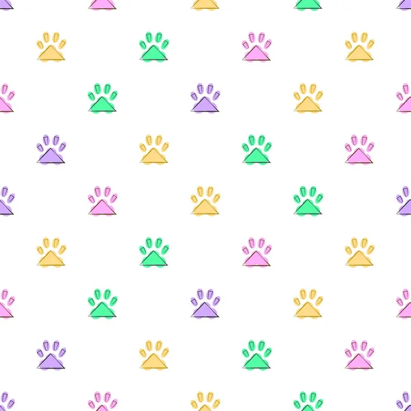Бесшовный Рисунок Собаки Красочные Следы Собаки Белом Фоне Собачьи Иконки — стоковый вектор