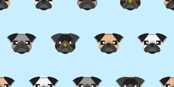 Patrón Sin Costuras Perro Pug Sobre Fondo Azul Iconos Perro — Archivo Imágenes Vectoriales