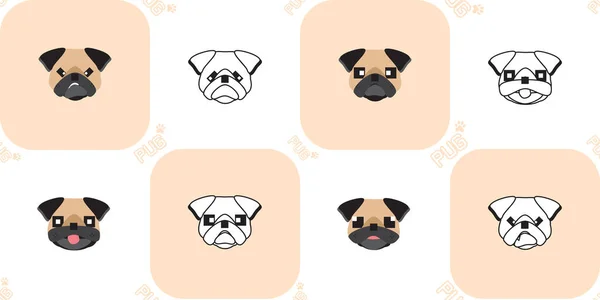 Patrón Sin Costuras Perro Pug Sobre Fondo Blanco Iconos Perro — Archivo Imágenes Vectoriales