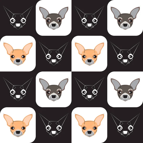 Patrón Sin Costuras Para Perros Chihuahua Sobre Fondo Blanco Negro — Vector de stock