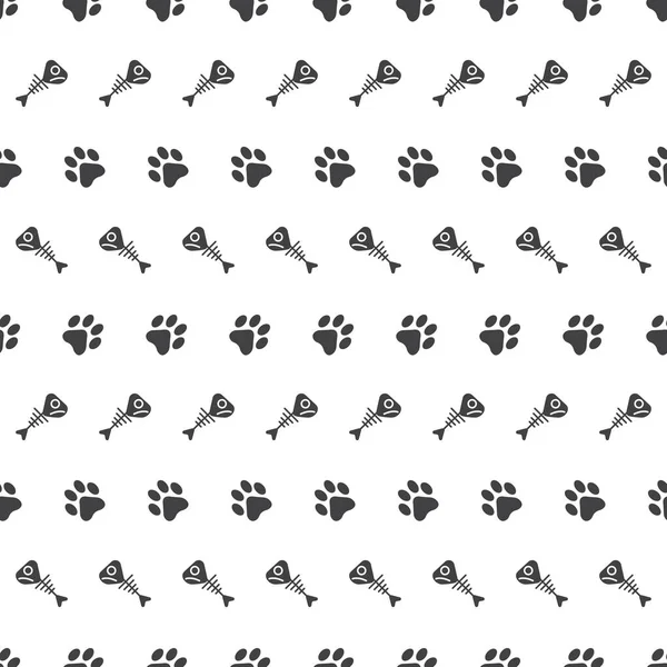 Katze Nahtloses Muster Katzenpfote Und Thunfischknochen Auf Weißem Hintergrund Hintergrund — Stockvektor