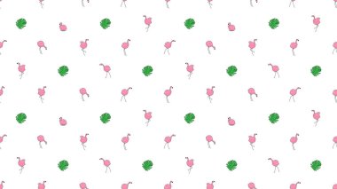 Kuş pürüzsüz desen, beyaz duvar kağıdında Şirin Flamingo.
