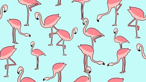 Fågel Sömlöst Mönster Flamingo Blå Tapet — Stock vektor