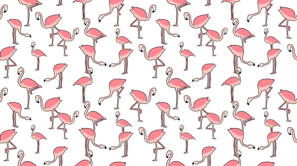 Bird seamless pattern, Flamingo on white wallpaper.