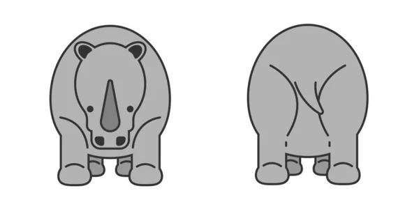 Cute Rhino Zestaw Przód Tył Wektor Ilustracji Rhino — Wektor stockowy