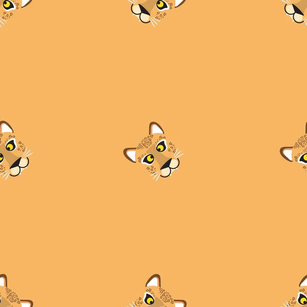 Animal Дикая Кошка Seamless Узор Карикатура Лицо Леопарда Оранжевом Фоне — стоковый вектор