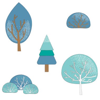 Kış ağaçları, Vektör çizimleri izole.