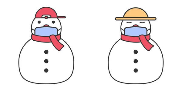 Készlet Aranyos Hóember Rajzfilm Karakter Visel Maszk Vektor Illusztrációja Hóember — Stock Vector