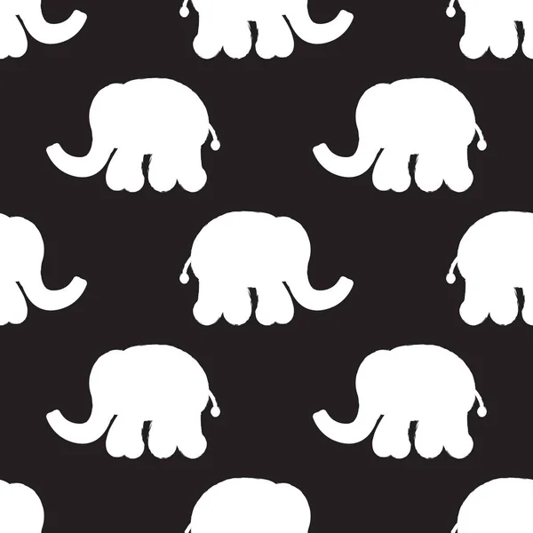 象のシームレスなパターン 暗い背景に白い象のパターン — ストックベクタ