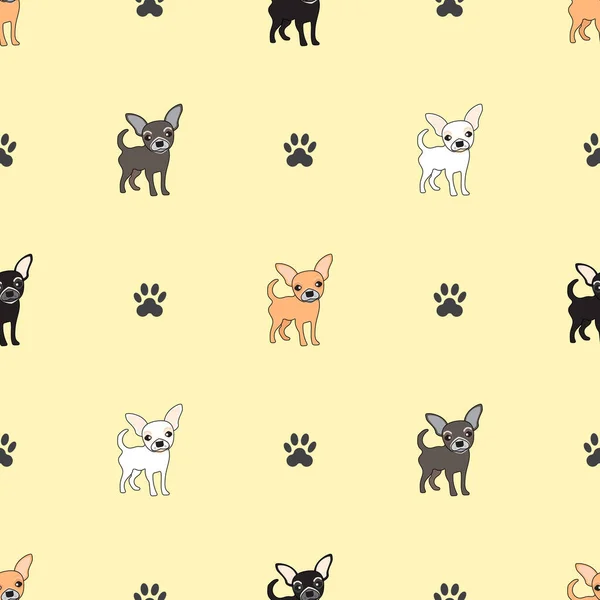 Dog Seamless Pattern Chihuahua Yellow Background — Stock Vector