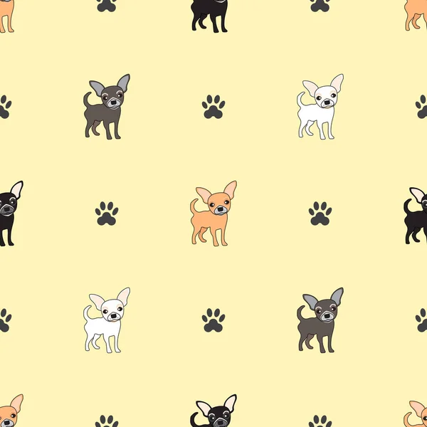 犬のシームレスなパターン 黄色の背景にChihuahua — ストックベクタ