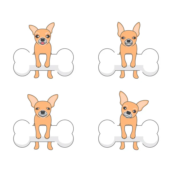 Készlet Kutya Rajzfilm Karakter Egy Chihuahua Nagy Kutya Csont Játék — Stock Vector