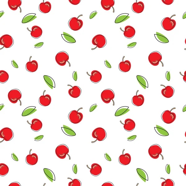 Fruit Seamless Pattern Hand Drawing Cherry Patterns White Background — Stock Vector