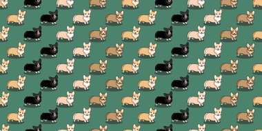 Köpek kusursuz desen, Corgi yeşil arka planda..
