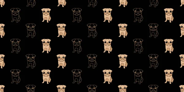 Patrón Sin Costuras Para Perros Pug Sobre Fondo Oscuro — Archivo Imágenes Vectoriales