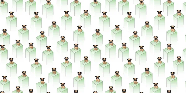 Hund Sömlöst Mönster Pug Står Grön Fyrkantig Plattform — Stock vektor