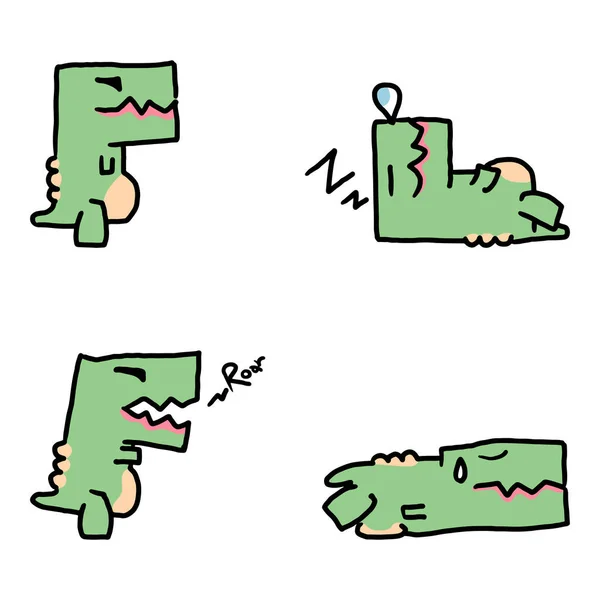 Dessins Trait Dinosaures Rex Personnages Dessins Animés Dinosaures Mignons Illustrations — Image vectorielle