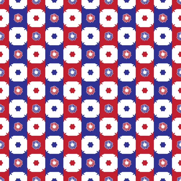 Motifs Abstraits Fleurs Marguerite Sur Fond Carreaux Bleu Rouge Papier — Image vectorielle