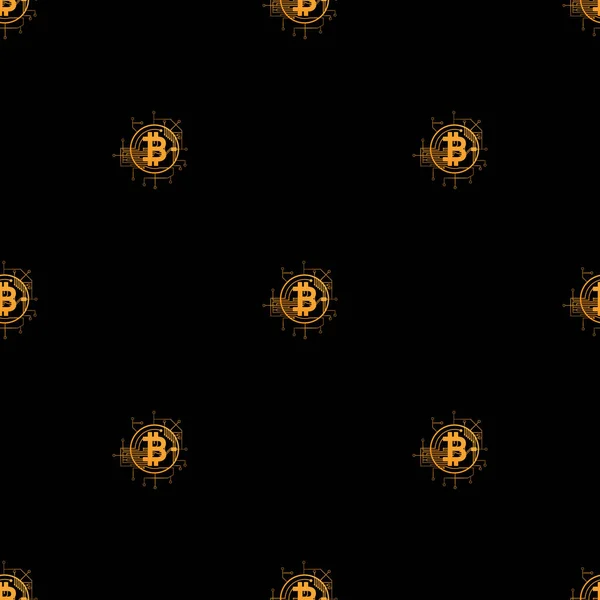 Криптовалюта Бесшовный Узор Логотип Криптовалюты Биткоин Черном Фоне — стоковый вектор