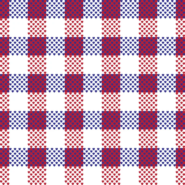 Simply Red Blue Heart Checkered Seamless Pattern Abstract Vector Backgrounds — 스톡 벡터