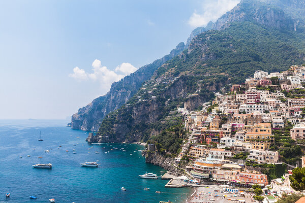 View of Positano and the Mediterranean Sea, Amalfi cosat. Italy