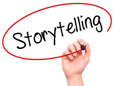 Adam el hikaye anlatımı ile siyah kalemi görsel ekranda yazma.