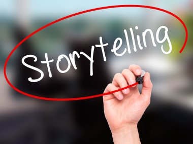 Adam el hikaye anlatımı ile siyah kalemi görsel ekranda yazma.