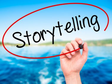 Adam el hikaye anlatımı ile siyah kalemi görsel ekranda yazma.