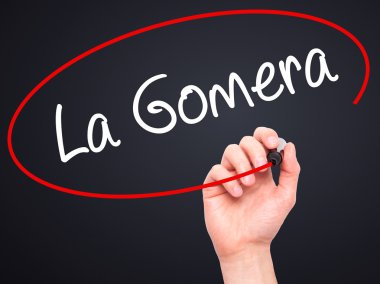 Adam el La Gomera siyah kalemi ile görsel ekranda yazma..