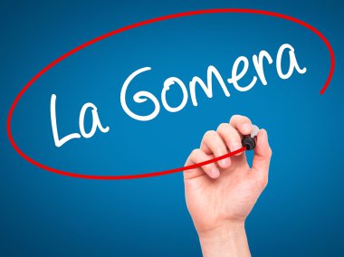 Adam el La Gomera siyah kalemi ile görsel ekranda yazma..