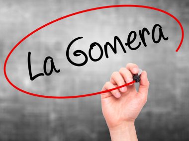 Adam el La Gomera siyah kalemi ile görsel ekranda yazma..
