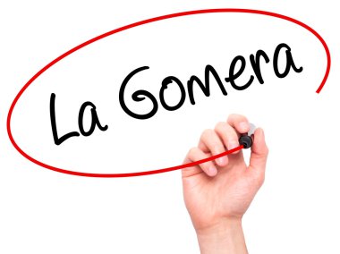 Adam el La Gomera siyah kalemi ile görsel ekranda yazma..