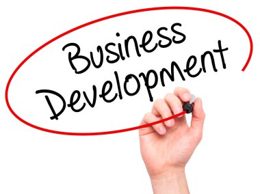 Adam el iş geliştirme ile siyah kalemi visua üzerinde yazma.