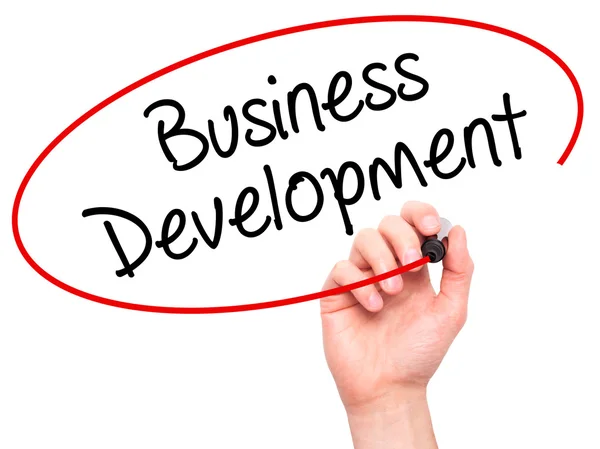 Uomo Scrittura a mano Business Development con pennarello nero su visua — Foto Stock