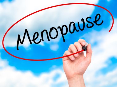 Man Hand writing Menopause with black marker on visual screen. clipart