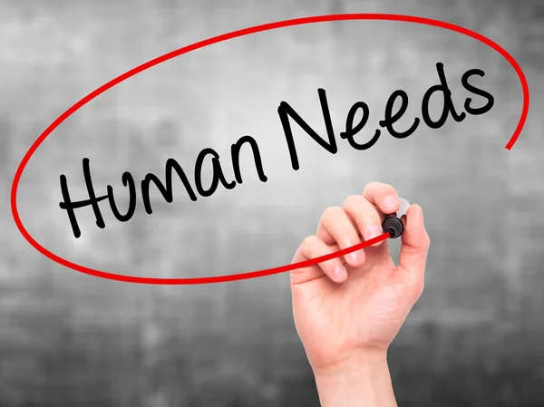 Man Hand writing Human Needs with black marker on visual screen. — Stock Photo, Image