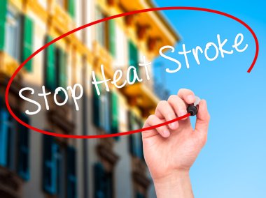 Adam el durdurmak güneş çarpması ile siyah kalemi görsel sc yazma.