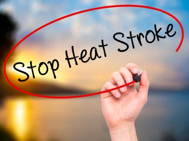 Adam el durdurmak güneş çarpması ile siyah kalemi görsel sc yazma.