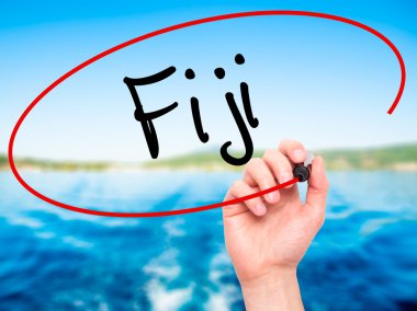Adam el Fiji siyah kalemi ile görsel ekranda yazma..