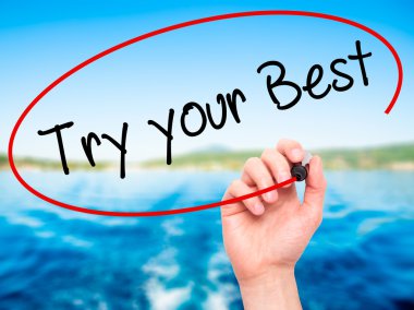 Adam el denemek senin en iyi görsel dağ eteğindeki taş yığını üzerinde siyah kalemi ile yazma