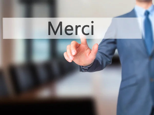 Merci - Geschäftsmann drückt Taste auf Touchscreen-Interfa — Stockfoto