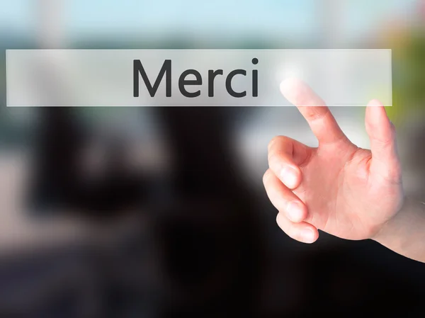 Merci - 手の背景をぼかした写真概念にボタンを押して — ストック写真