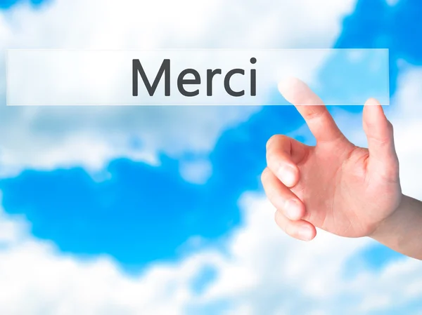 Merci - 手の背景をぼかした写真概念にボタンを押して — ストック写真