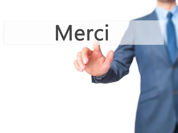 Merci - Geschäftsmann drückt Taste auf Touchscreen-Interfa — Stockfoto