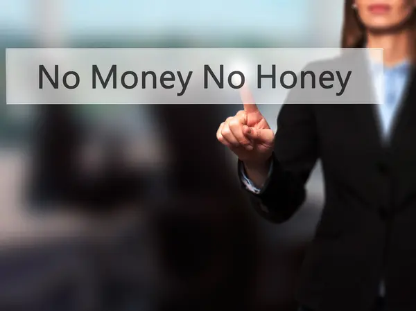 Κανένα χρήμα δεν μέλι - επιχειρηματίας χέρι πιέζοντας κουμπί στο touch — Φωτογραφία Αρχείου