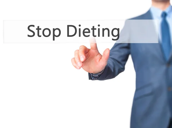 Stop Dieting - Businessman hand pressing button on touch screen — Stock Photo, Image