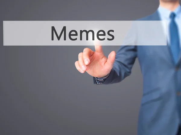 Memes - Empresario pulsador de mano en la pantalla táctil interfa —  Fotos de Stock